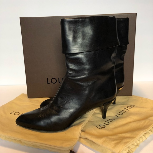Louis Vuitton Shoes - Louis Vuitton Black Leather Fold Over Ankle Boot